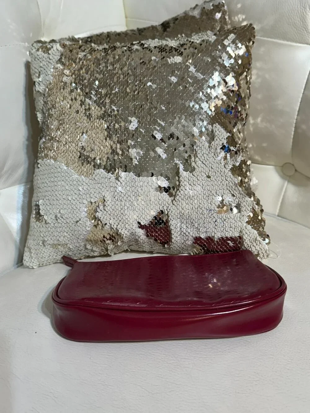 Vintage Clinique Cranberry Burgundy Embossed Patent Makeup Cosmetic Bag Pouch Y2